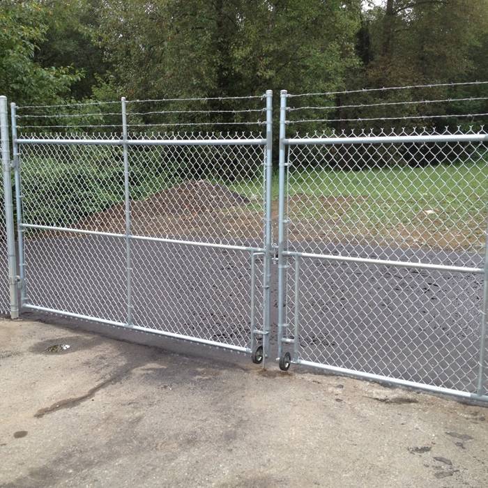 A set of galvanized chain link double swing gate in the site.