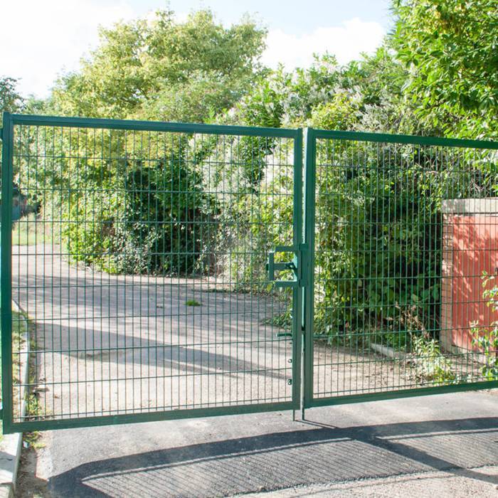 A welded mesh fence double swing gate in the residence