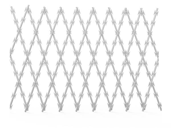 A piece of welded razor mesh fence with diamond mesh opening.