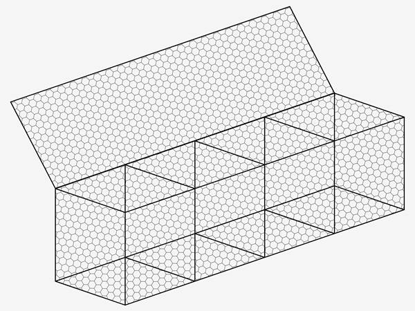 A drawing of woven gabion box on white background.